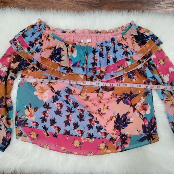 Bar III Women's Multicolor Floral Off-Shoulder Floral Ruffle Top Size Medium - Picture 9 of 12